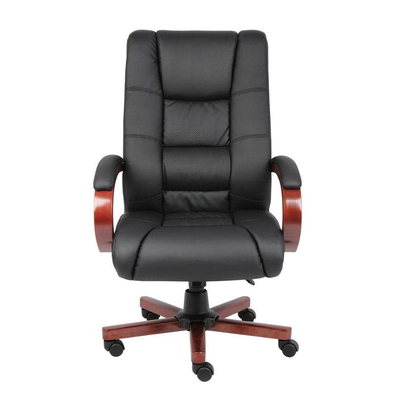 Elegant High-Back Executive Swivel Chair with Wood Accents, Black