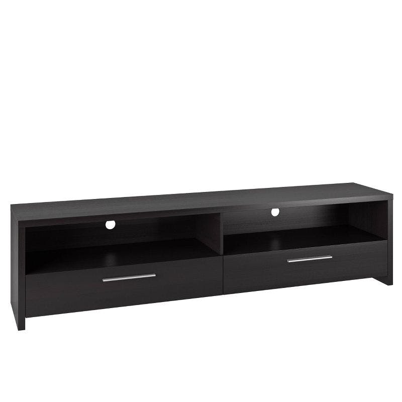 Black Faux Wood Grain 75'' TV Stand with Cabinet and Drawers