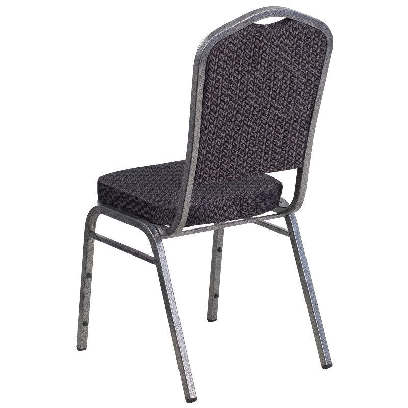Elegant Crown Back Banquet Chair in Black Fabric with Silver Vein Frame
