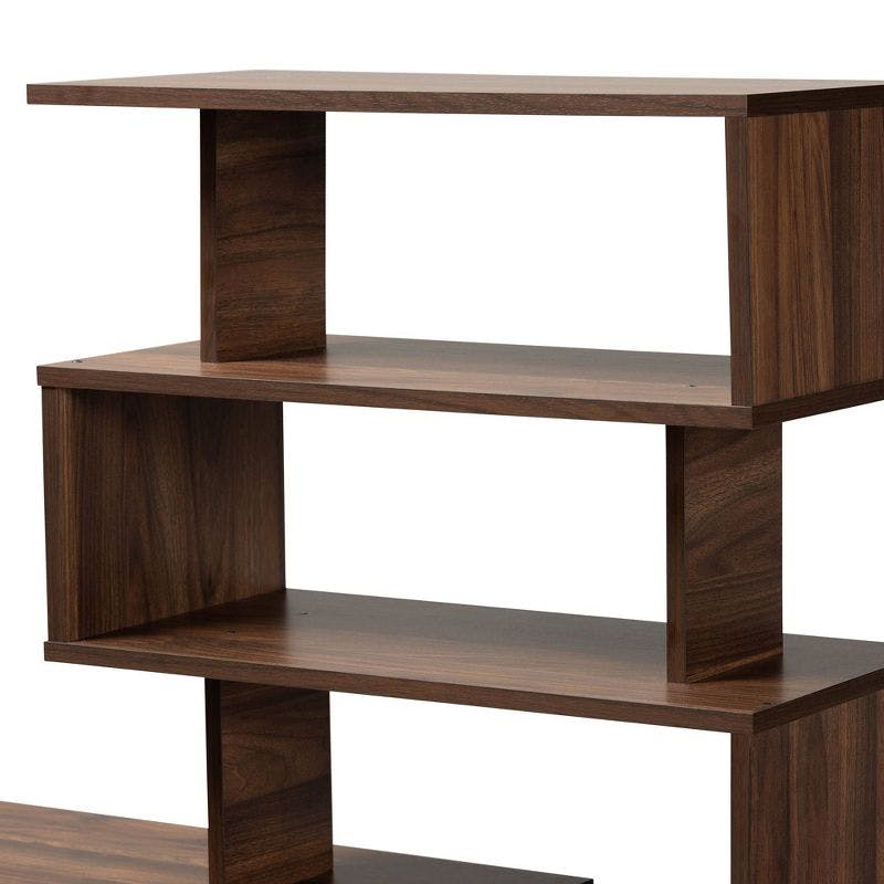 Foster Walnut Brown Modern Storage Desk with Artistic Shelves