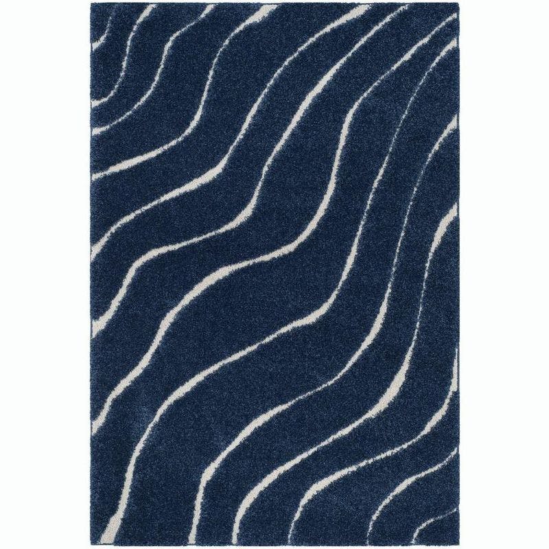 Luxe Blue Synthetic 59" Round Shag Rug with Non-Slip Feature