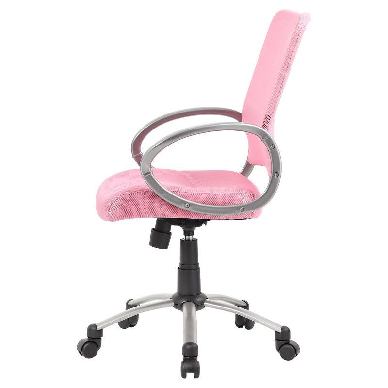 Pewter Finish Pink Mesh Swivel Task Chair with Metal Base
