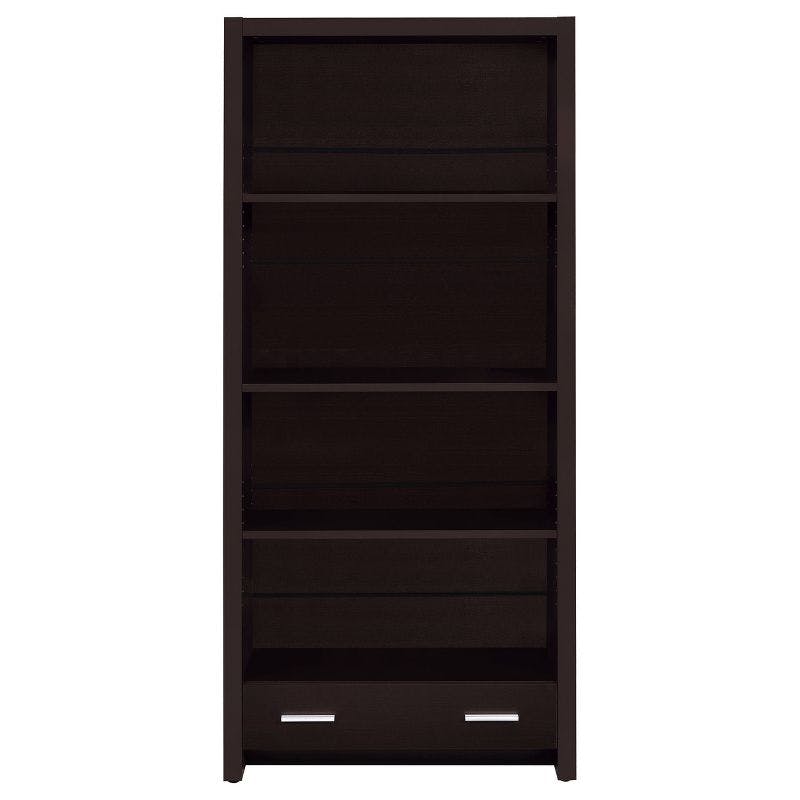 Transitional Skylar 70.75" Cappuccino Wood Bookcase with Storage Drawer