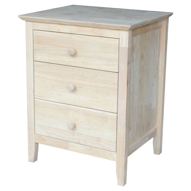 Classic Solid Wood 3-Drawer Nightstand in Unfinished Parawood