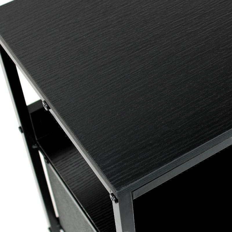 Compact Black Steel Frame TV Stand with Foldable Fabric Drawers
