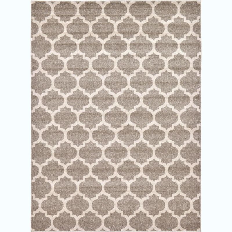 Light Brown Trellis 8'x11' Easy-Care Synthetic Area Rug