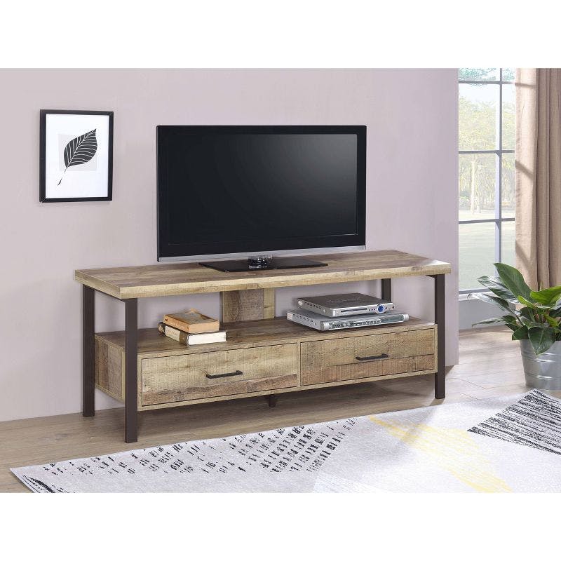 Transitional Weathered Pine and Black 59" TV Console with Cabinet