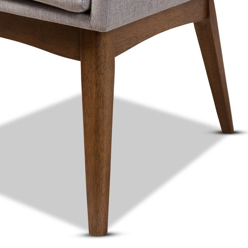 High-Back Greyish Beige Leather & Walnut Wood Upholstered Armchair