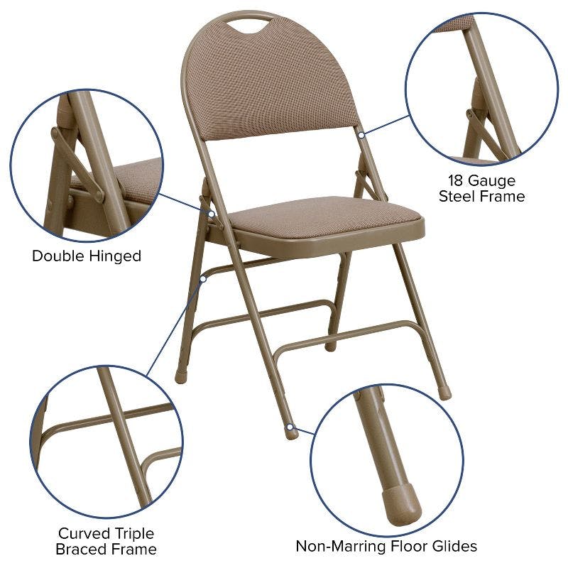 Hercules Series Premium Beige Fabric High-Back Metal Folding Chair
