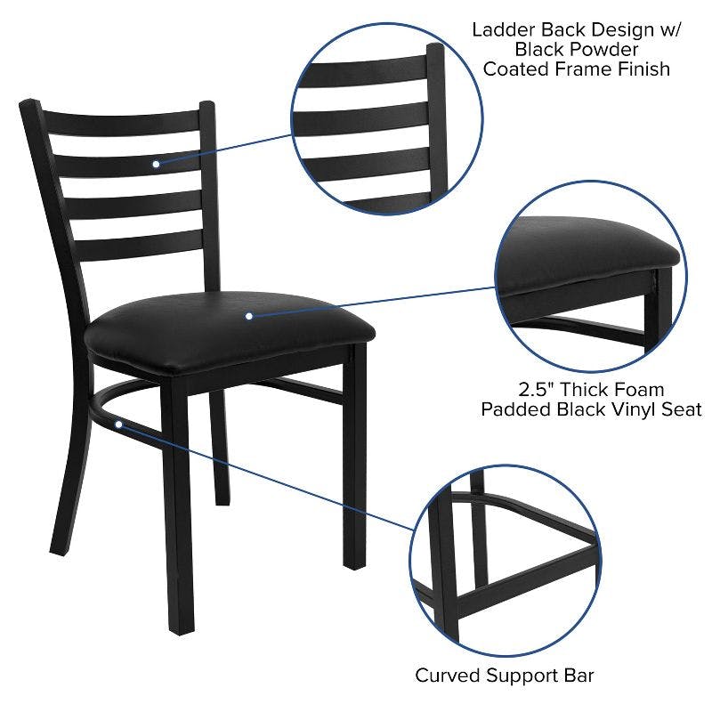 Elegant Ladderback 32'' Dining Chair with Black Vinyl Seat