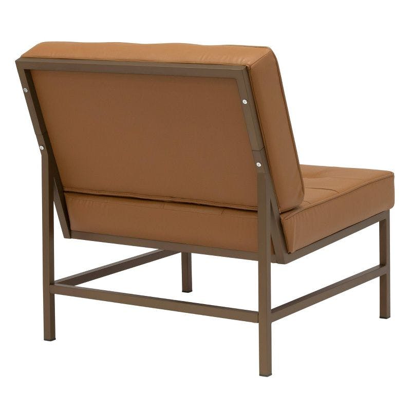 Mid-Century Modern Caramel Brown Leather Slipper Accent Chair