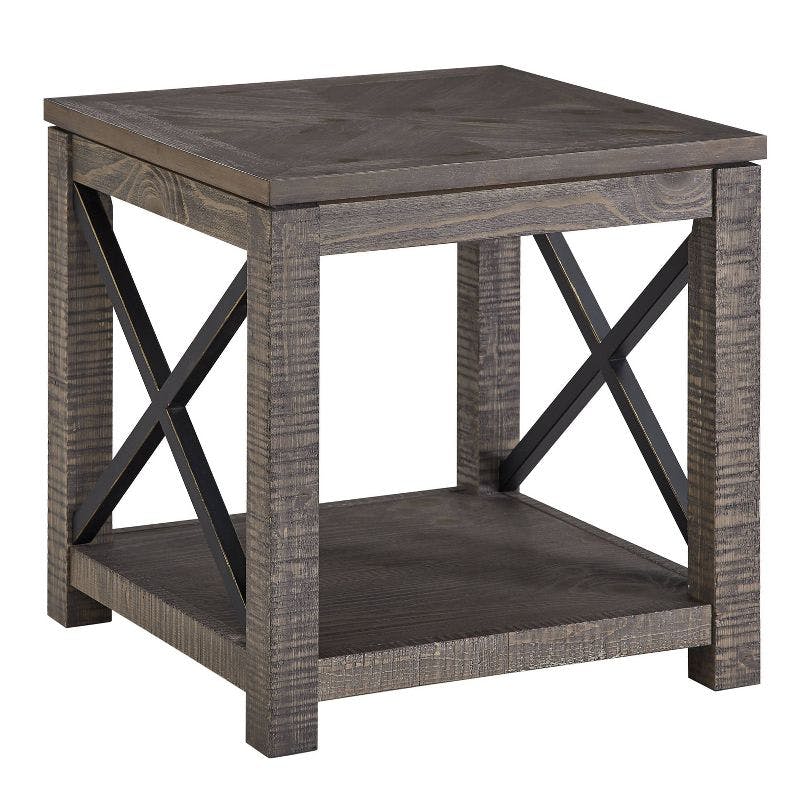 Dexter Distressed Driftwood Square End Table with Storage