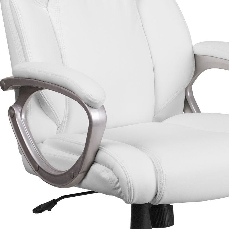 Elegant White LeatherSoft Mid-Back Swivel Office Chair with Padded Arms