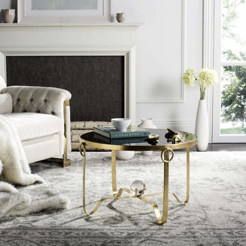 Elisha Transitional Round Coffee Table in Gold and Black Glass