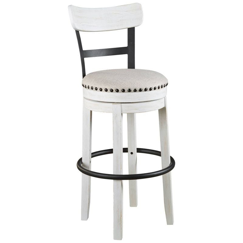 Industrial Cream White Swivel Barstool with Metal & Wood Accents