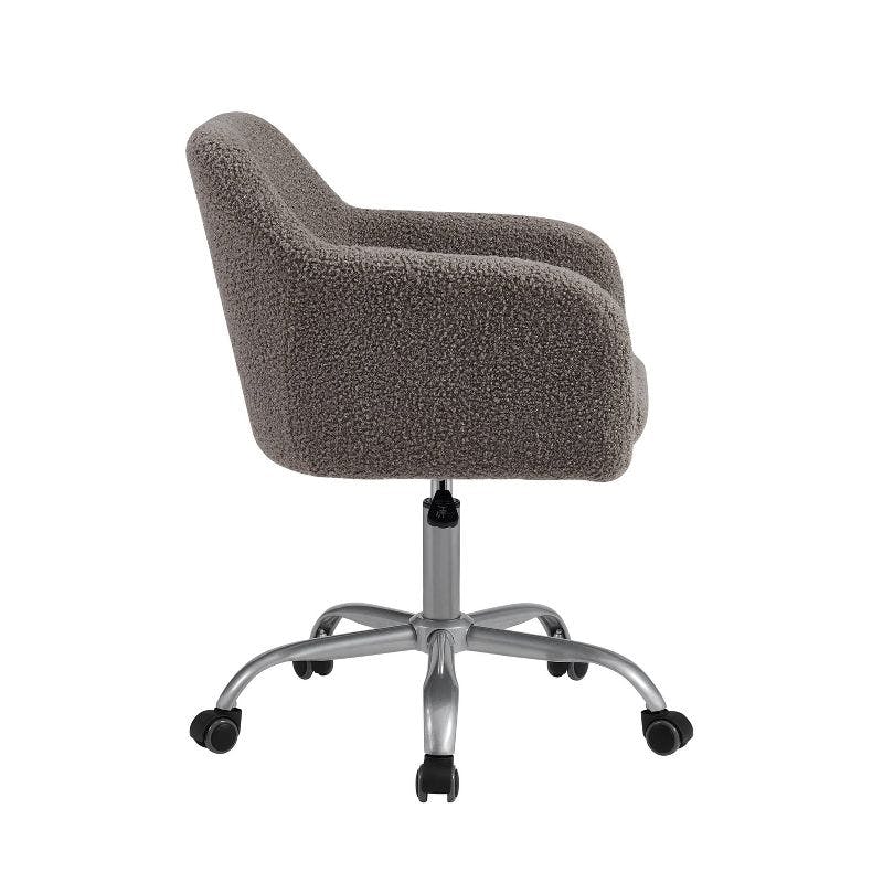 Ergonomic Gray Sherpa Swivel Office Chair with Fixed Arms