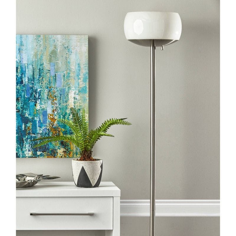 Opal White and Brushed Steel Dual Light Torchiere Floor Lamp