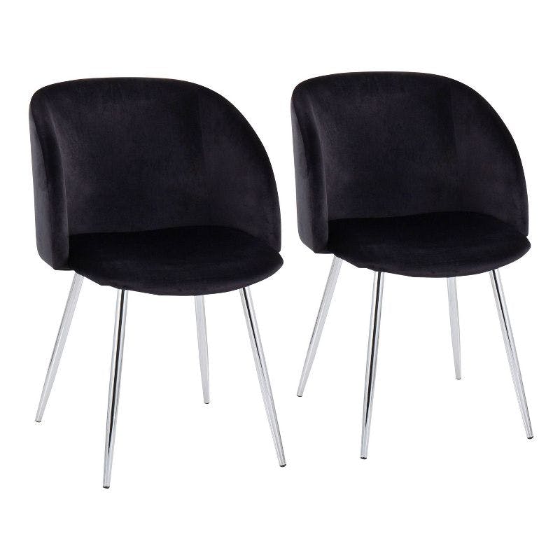 Contemporary Black Velvet Upholstered Dining Chair with Metal Legs