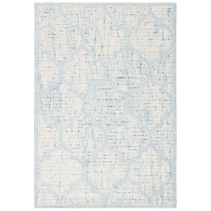 Ivory and Turquoise Abstract Hand-Tufted Wool Area Rug, 2' x 3'