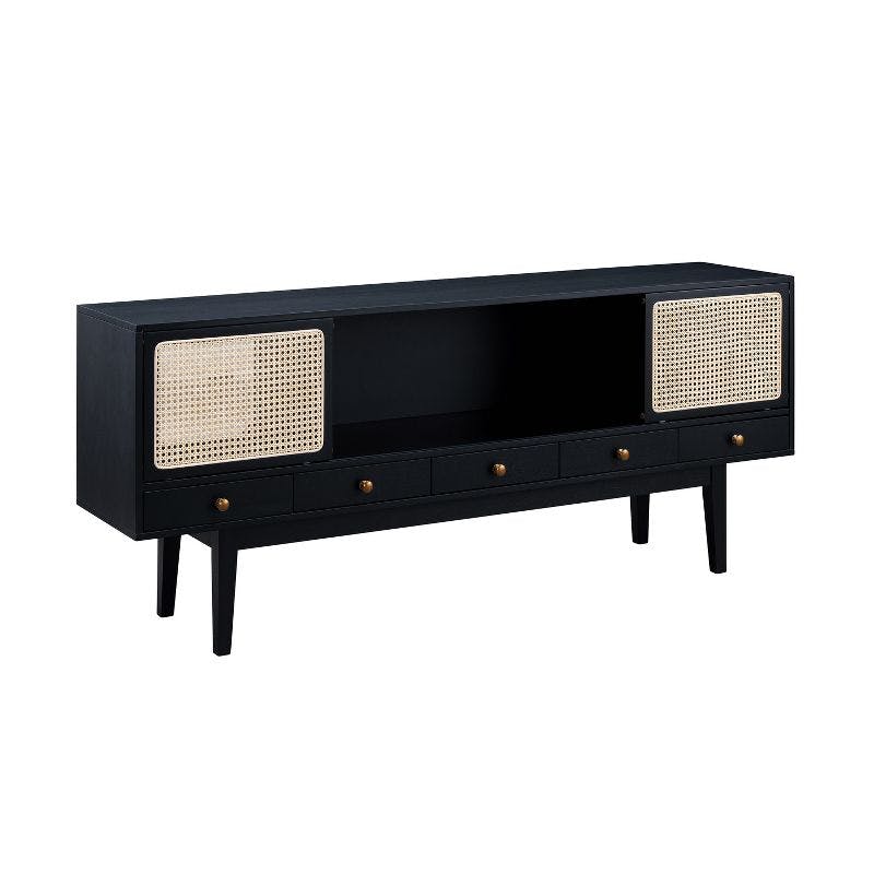 Simms 76.5'' Black Midcentury Modern Media Console with Cane Doors