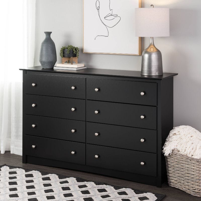 Modern Sonoma 8-Drawer Black Dresser with Sleek Laminate Finish