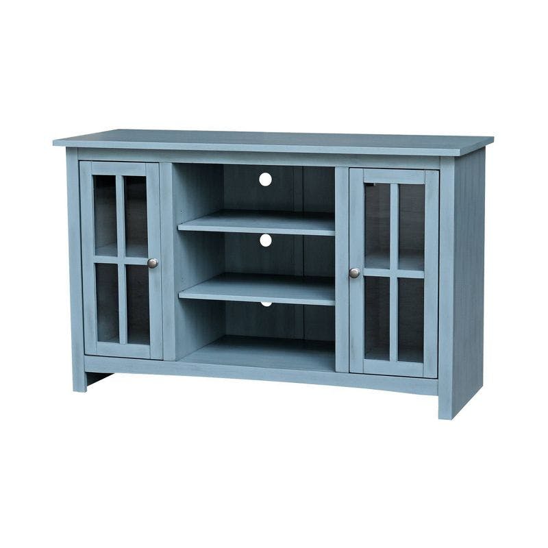 Elegant Gray 53" Solid Para Wood TV Stand with Cabinet Doors