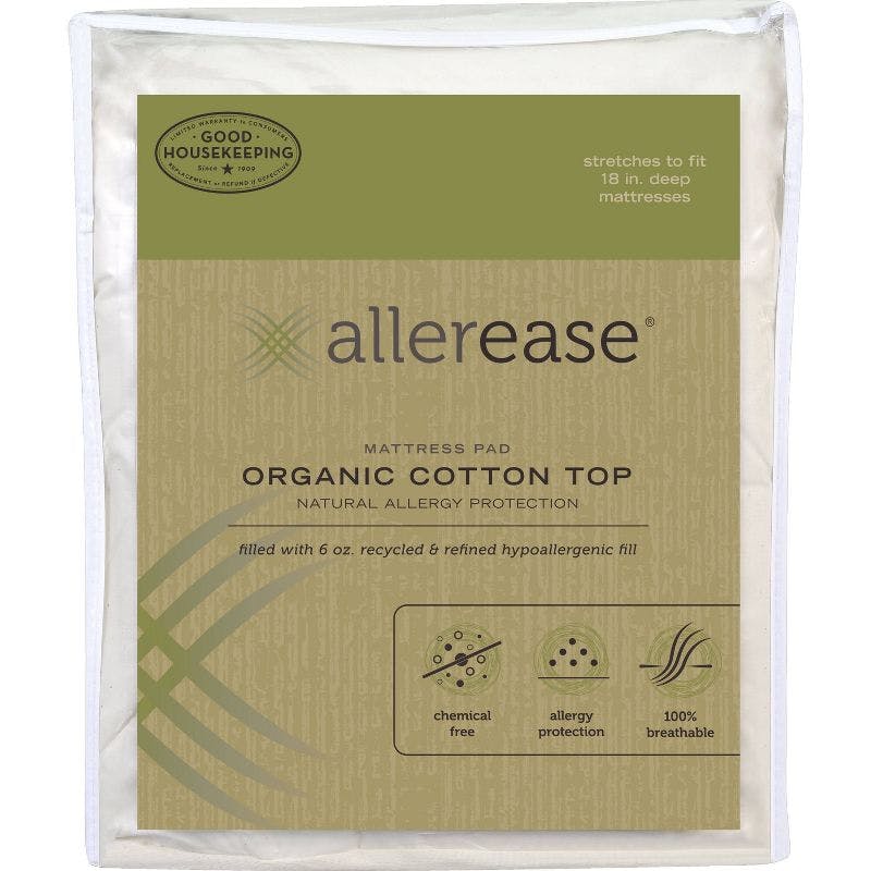 AllerEase Organic Cotton Full-Size Allergy Protection Mattress Pad