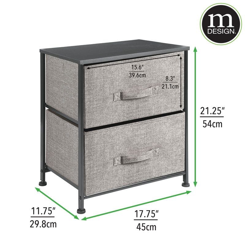 Graphite Gray Fabric 2-Drawer Compact Nightstand with Wood Top