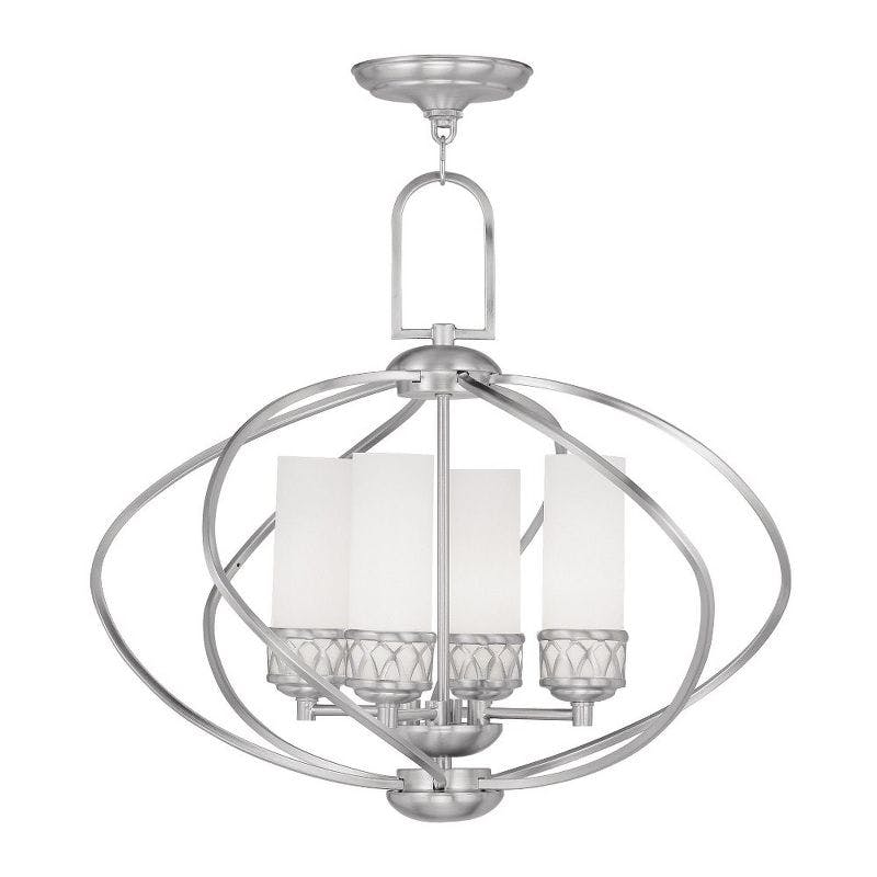 Elegant Mini 4-Light Chandelier with Brushed Nickel Finish and Satin White Glass