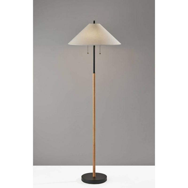 Palmer 22'' Black and Natural Wood Contemporary Floor Lamp