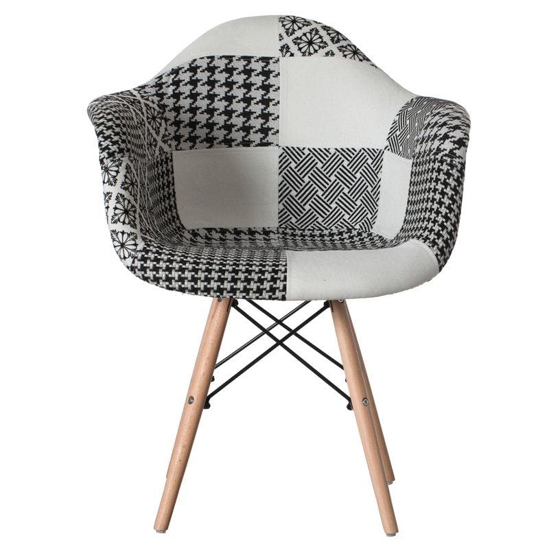 Mid-Century Modern Black and White Fabric Armchair with Beech Legs