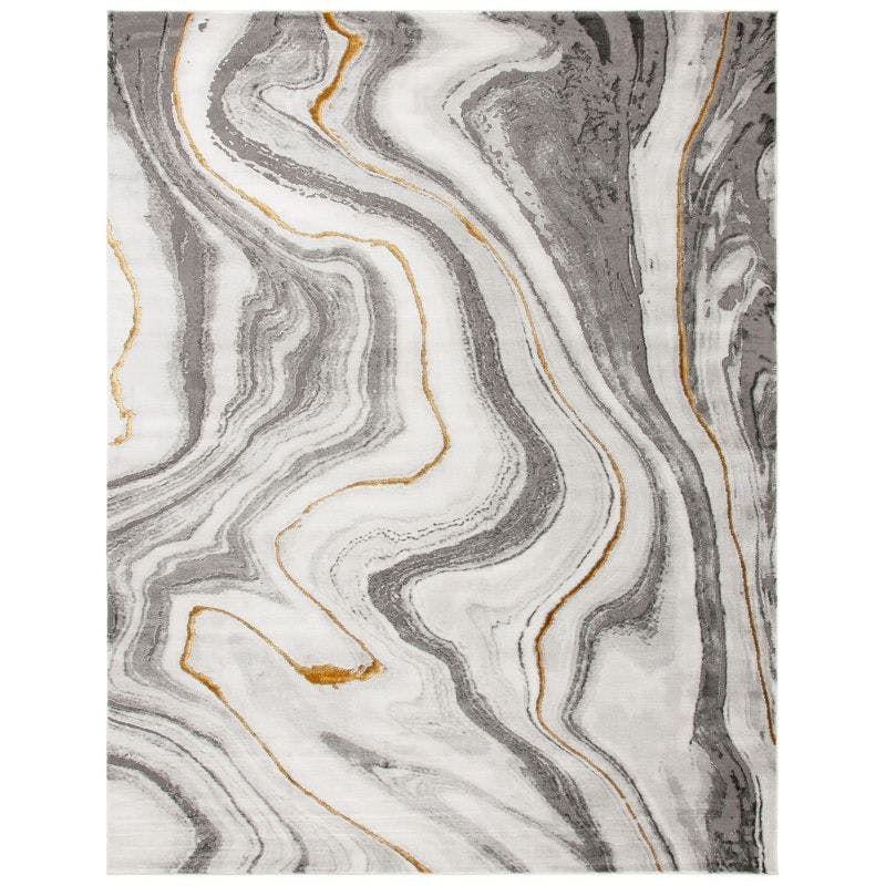 Elysian Abstract Grey and Gold 54'' Square Synthetic Rug