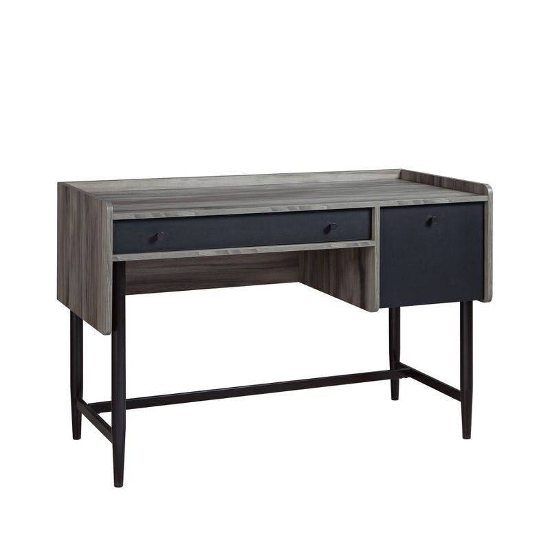 Jet Acacia Engineered Wood and Metal Writing Desk with File Storage