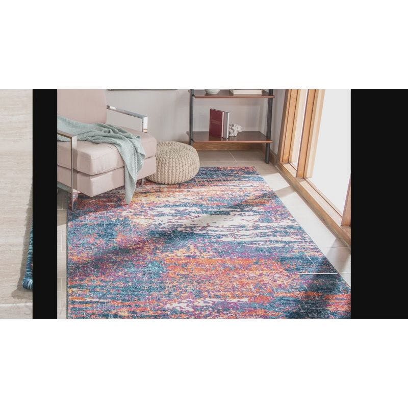 Navy and Ivory Rectangular Easy-Care Synthetic Area Rug