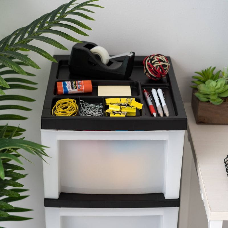 Sleek Black 4-Drawer Storage Cart with Organizer Top and Smooth-Glide Wheels