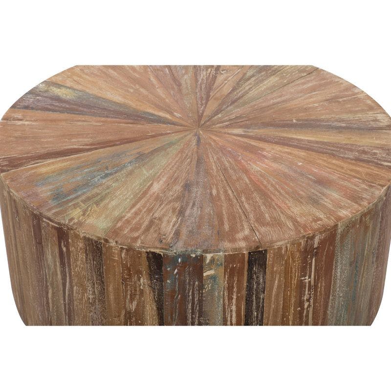 Round Reclaimed Wood Outdoor Coffee Table with Storage