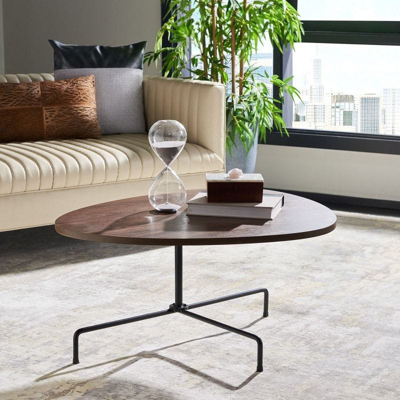 Bauhaus Influence Walnut & Black Metal Tripod Coffee Table