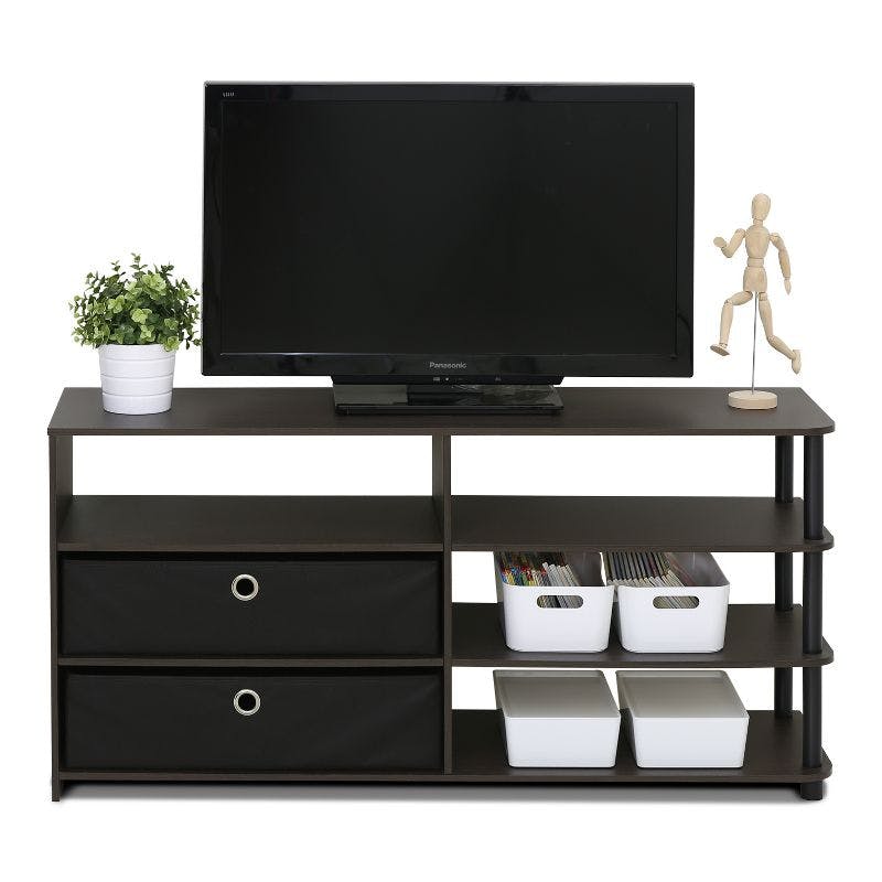 Modern Walnut Wood TV Stand with Storage Bins for 55-Inch TV