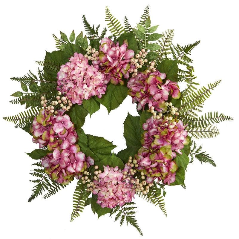 24" Pink Hydrangea & Berry Artificial Front Door Wreath
