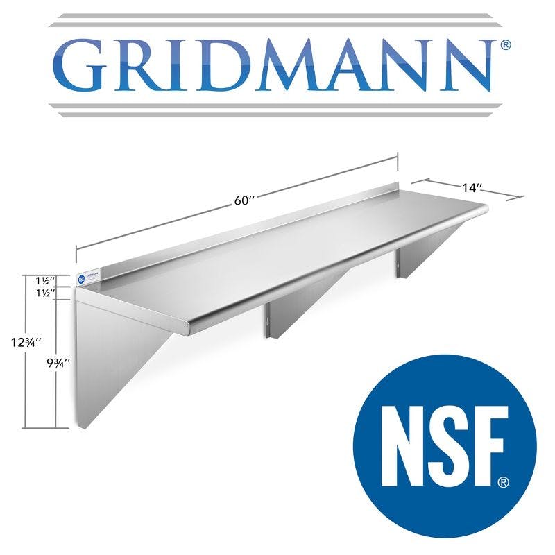 Commercial-Grade 60" Stainless Steel Wall-Mount Shelf with Backsplash
