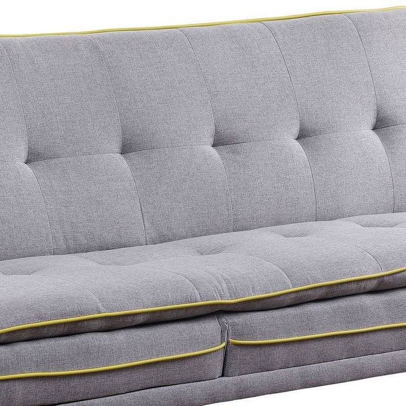 Gray Linen and Oak Wood Tufted Sleeper Sofa