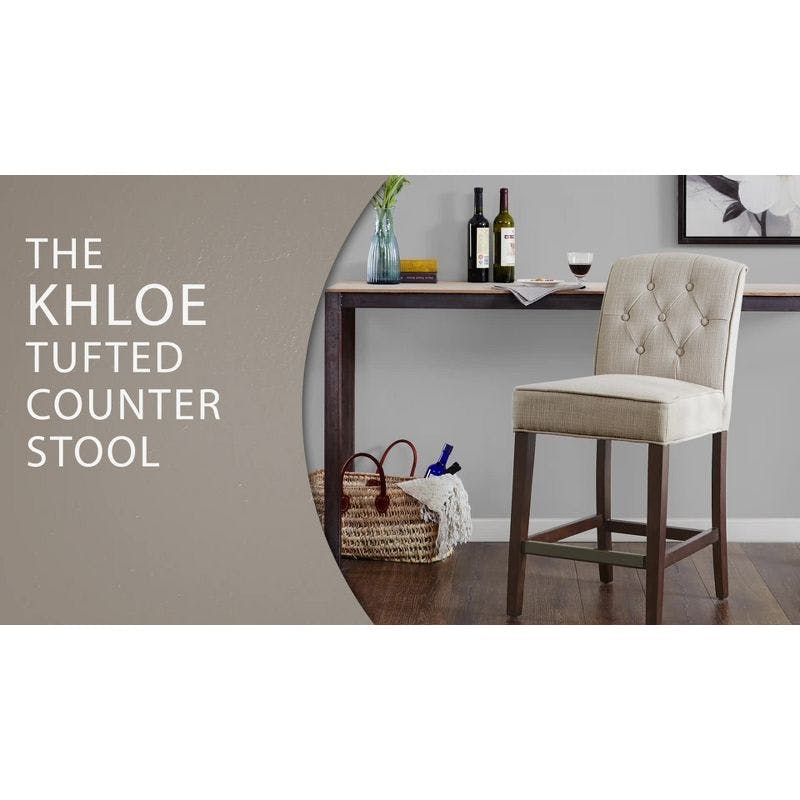 Elegant Navy Tufted Counter Stool with Espresso Wood Legs