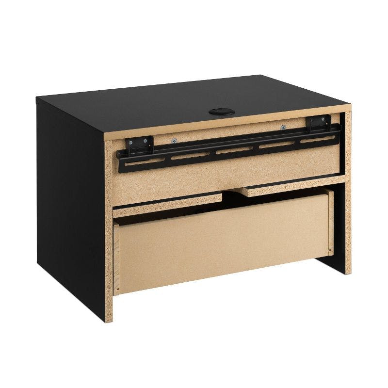 Sleek Black Floating Nightstand with Drawer and Open Shelf
