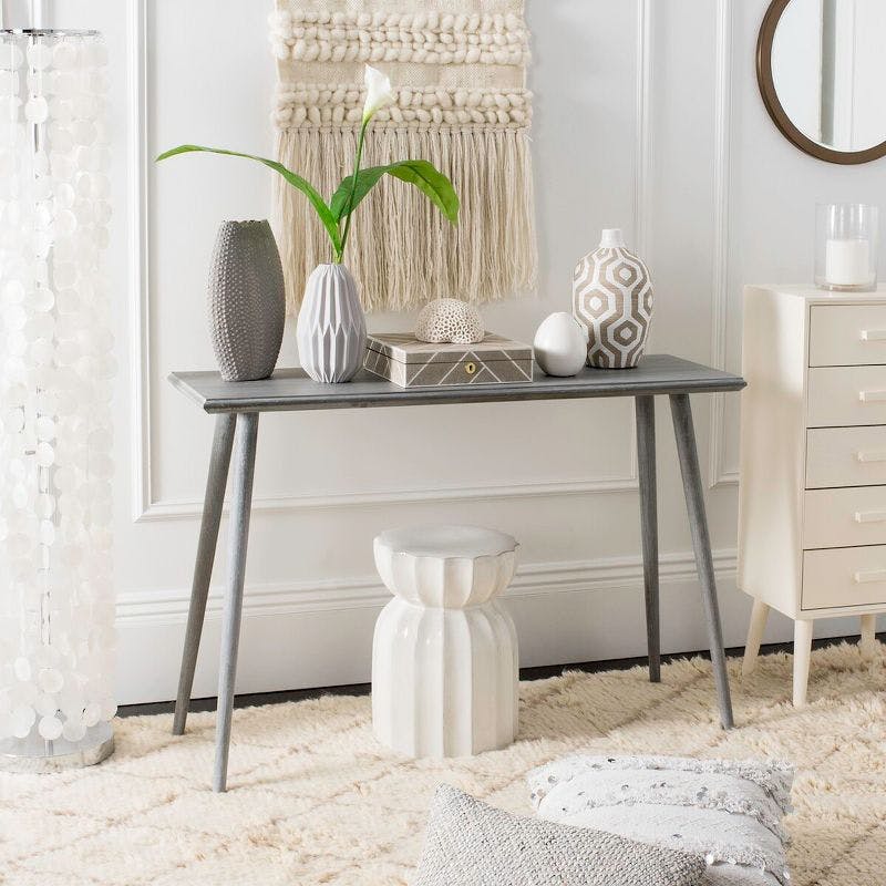 Transitional Slate Grey Rectangular Pine Console Table