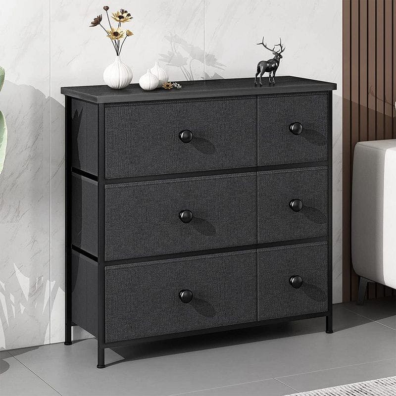 Modern Black Grey 6-Drawer Dresser with Waterproof Countertop