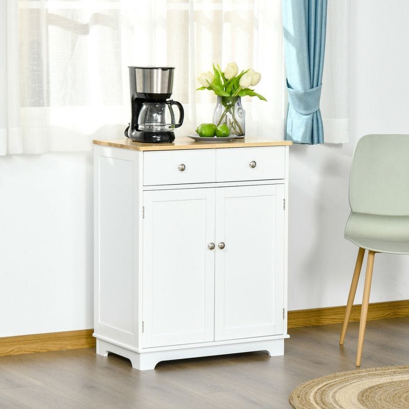 Modern White Kitchen Storage Cabinet with Adjustable Shelf and Solid Wood Top