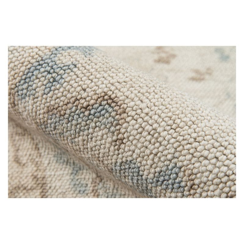 Beige Rectangular Easy-Care Wool Blend Area Rug