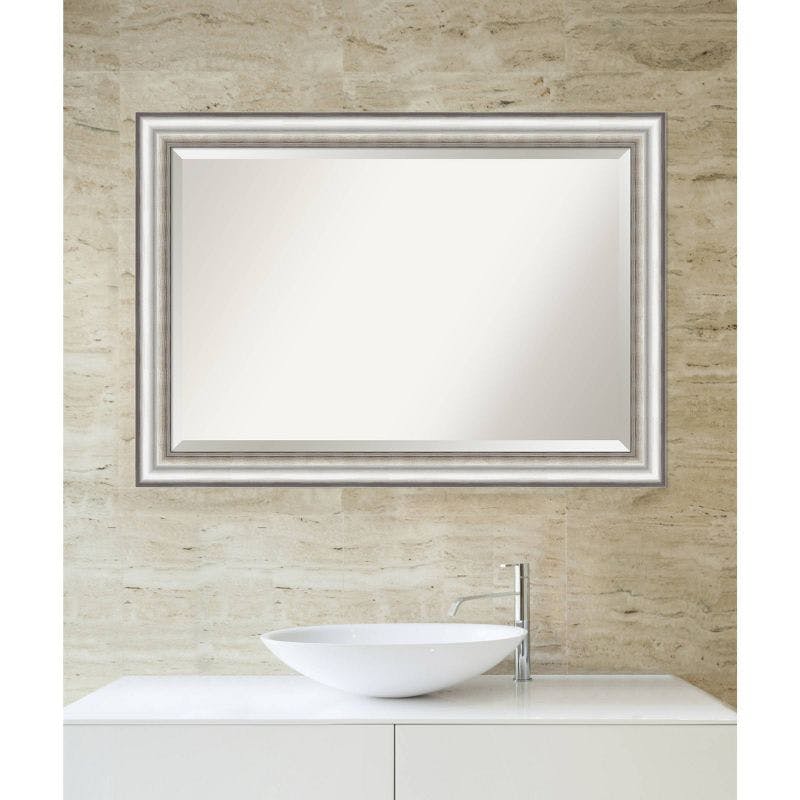 Salon Silver Embossed 41" x 29" Rectangular Bathroom Vanity Mirror