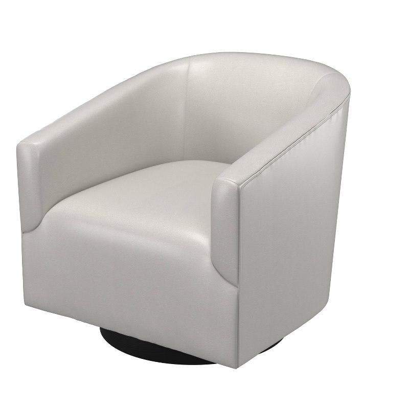 Dove Gray Faux Leather Swivel Barrel Chair with Wood Base