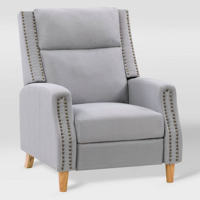 Lynwood Light Grey Fabric Recliner Chair with Nailhead Trim